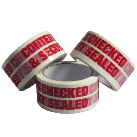 144 x Rolls Of CONTENTS CHECKED Printed Packing Tape 48mm x 66M